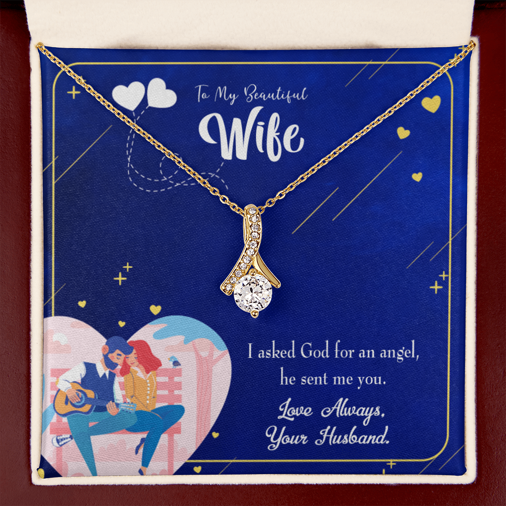 To My Wife I Asked God Alluring Ribbon Necklace Message Card-Express Your Love Gifts