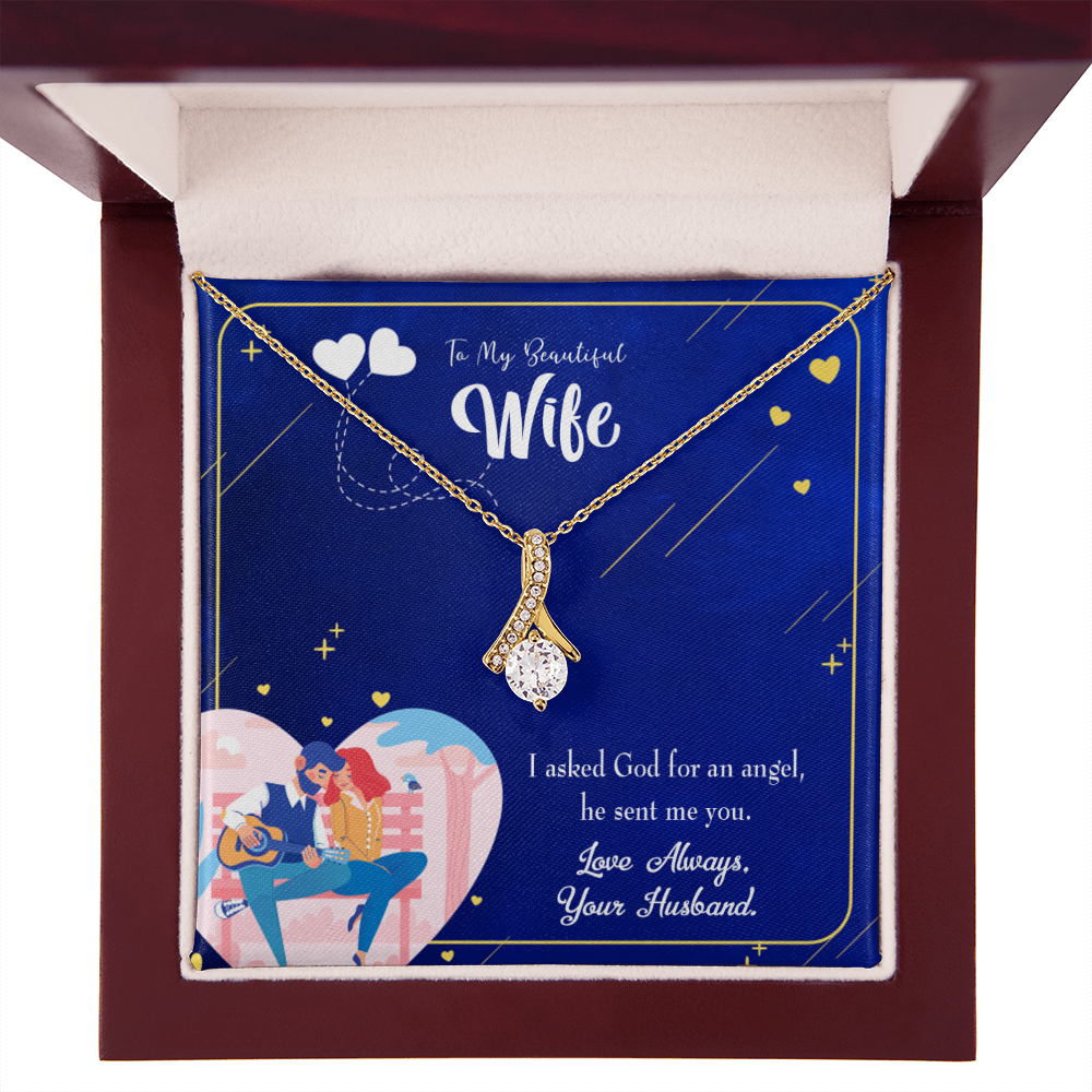 To My Wife I Asked God Alluring Ribbon Necklace Message Card-Express Your Love Gifts