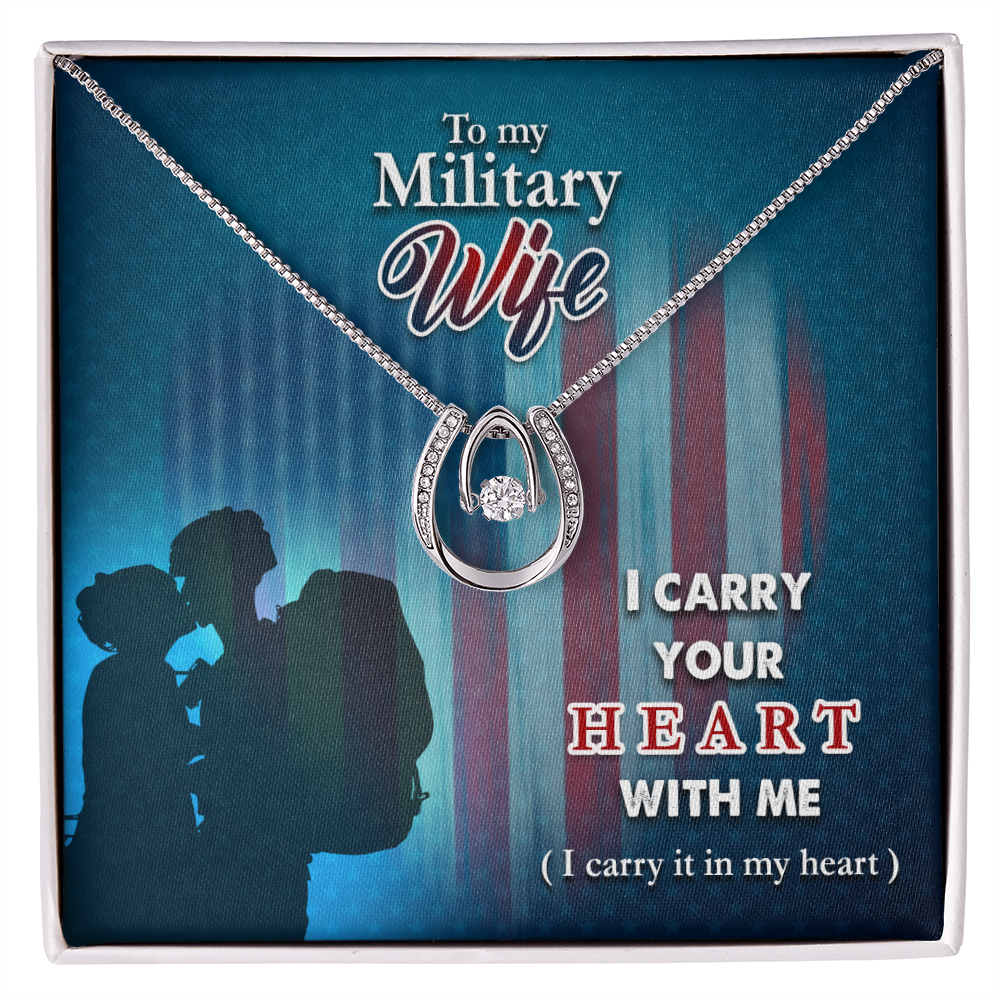 To My Wife I Carry Your Heart Lucky Horseshoe Necklace Message Card 14k w CZ Crystals-Express Your Love Gifts