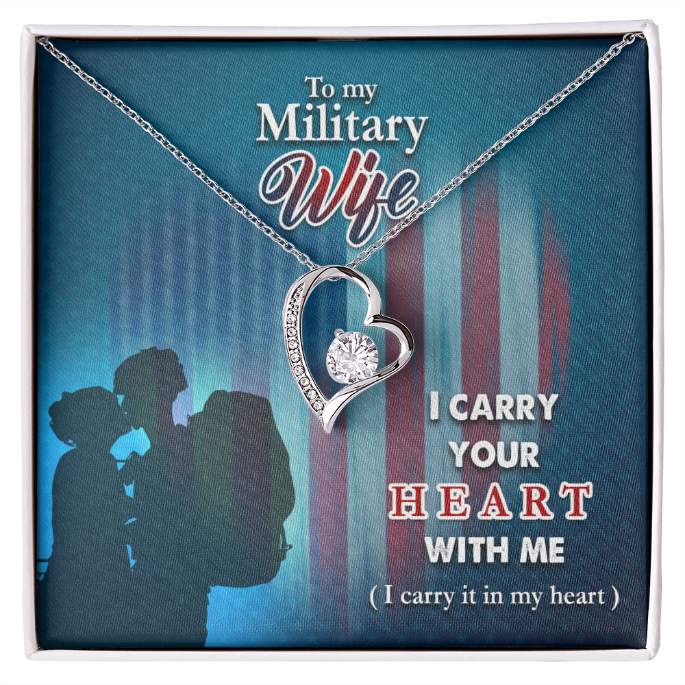 To My Wife I Carry Your Heart Military Wife Forever Necklace w Message Card-Express Your Love Gifts