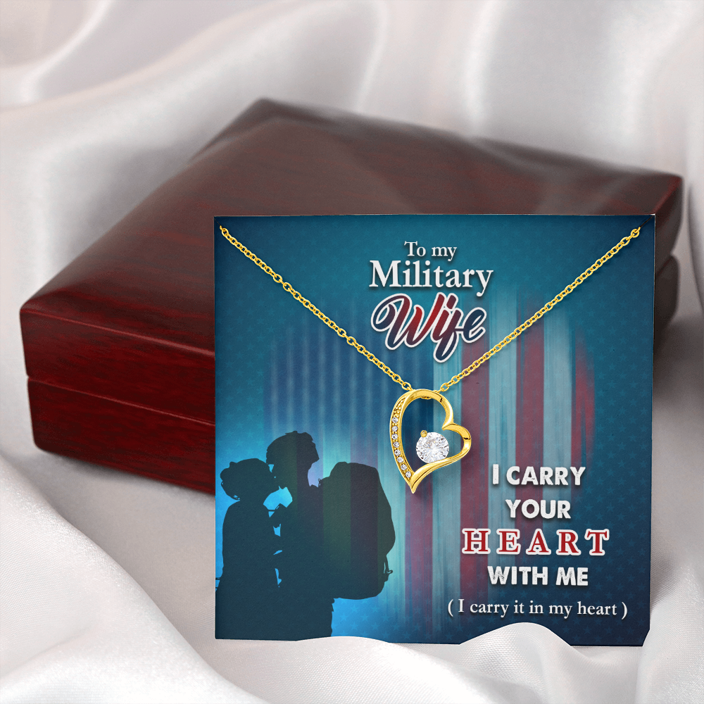 To My Wife I Carry Your Heart Military Wife Forever Necklace w Message Card-Express Your Love Gifts