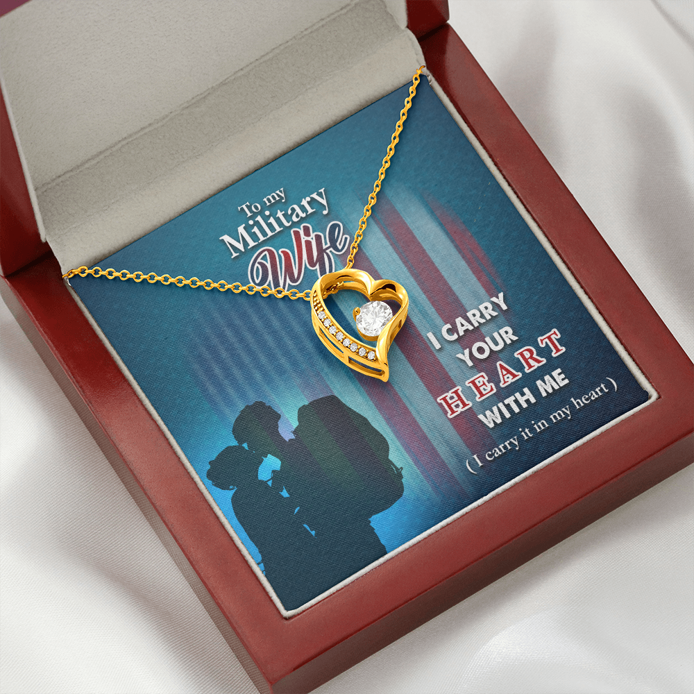 To My Wife I Carry Your Heart Military Wife Forever Necklace w Message Card-Express Your Love Gifts