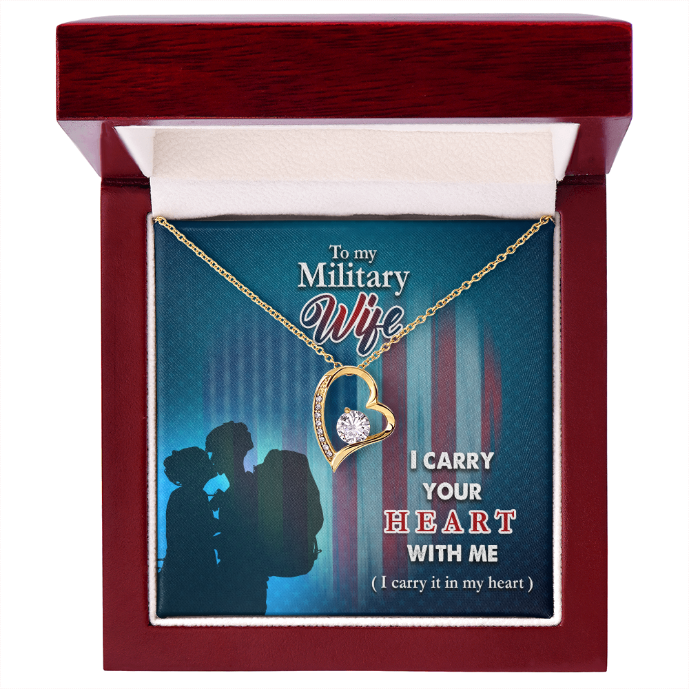 To My Wife I Carry Your Heart Military Wife Forever Necklace w Message Card-Express Your Love Gifts