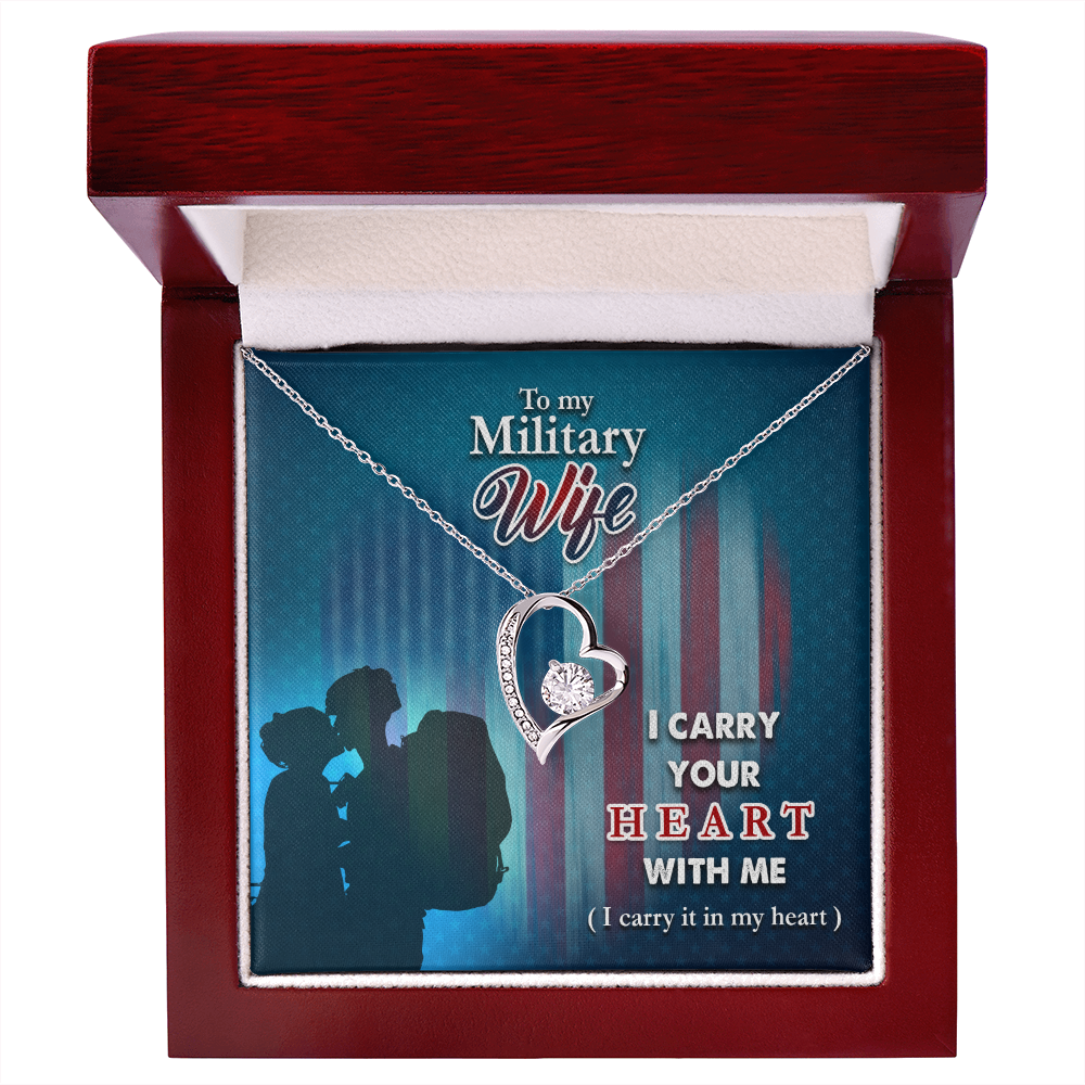 To My Wife I Carry Your Heart Military Wife Forever Necklace w Message Card-Express Your Love Gifts