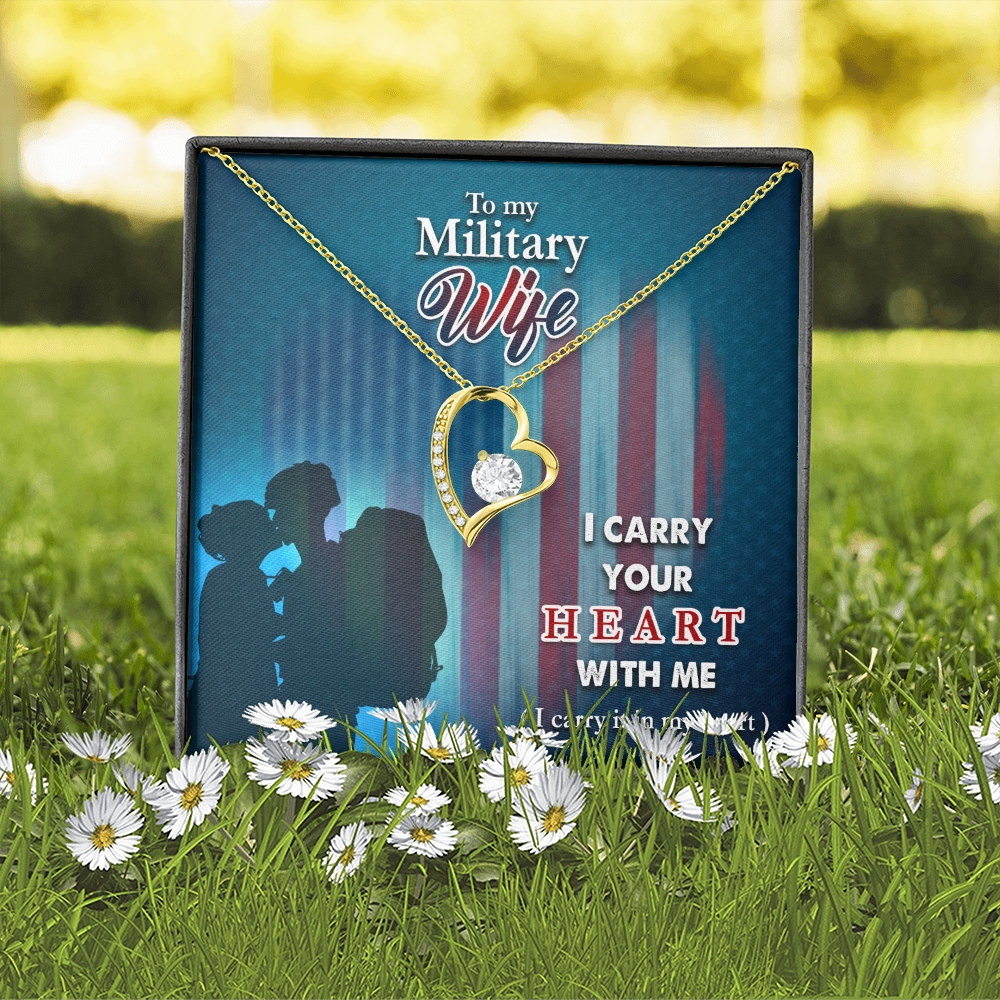 To My Wife I Carry Your Heart Military Wife Forever Necklace w Message Card-Express Your Love Gifts