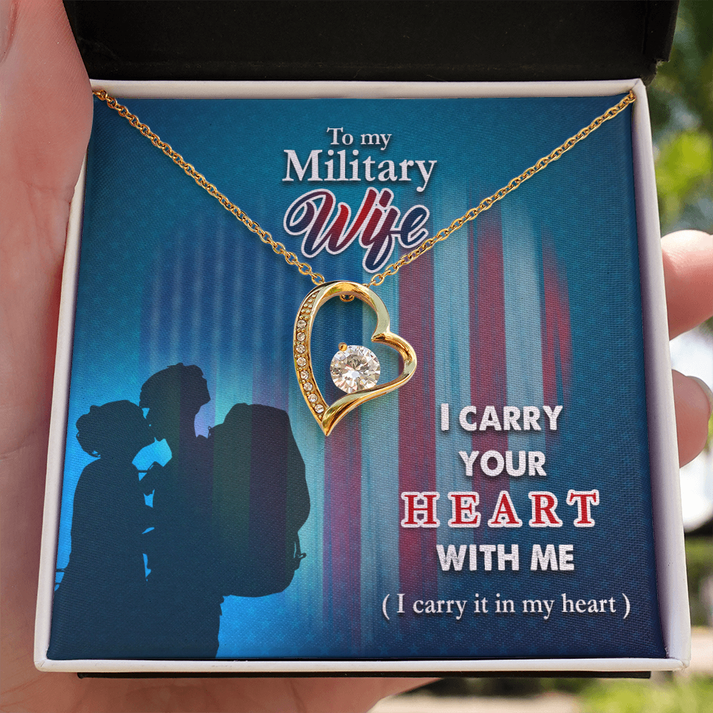 To My Wife I Carry Your Heart Military Wife Forever Necklace w Message Card-Express Your Love Gifts