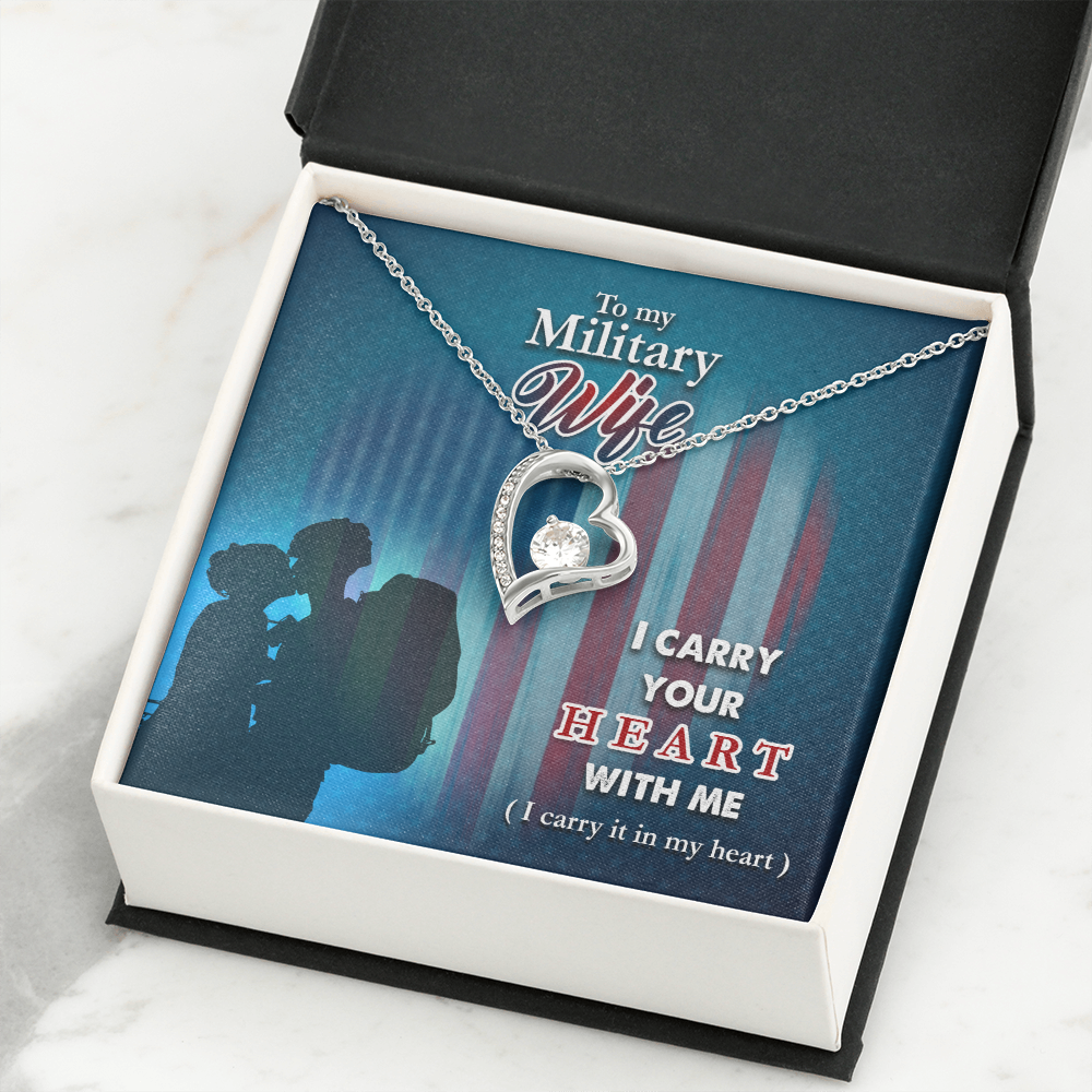 To My Wife I Carry Your Heart Military Wife Forever Necklace w Message Card-Express Your Love Gifts