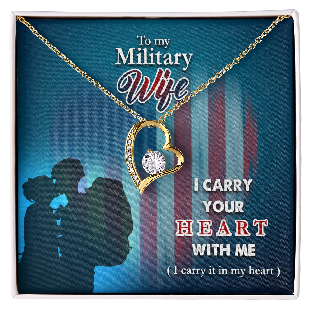 To My Wife I Carry Your Heart Military Wife Forever Necklace w Message Card-Express Your Love Gifts