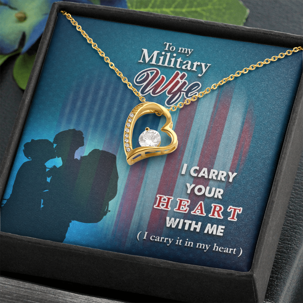 To My Wife I Carry Your Heart Military Wife Forever Necklace w Message Card-Express Your Love Gifts