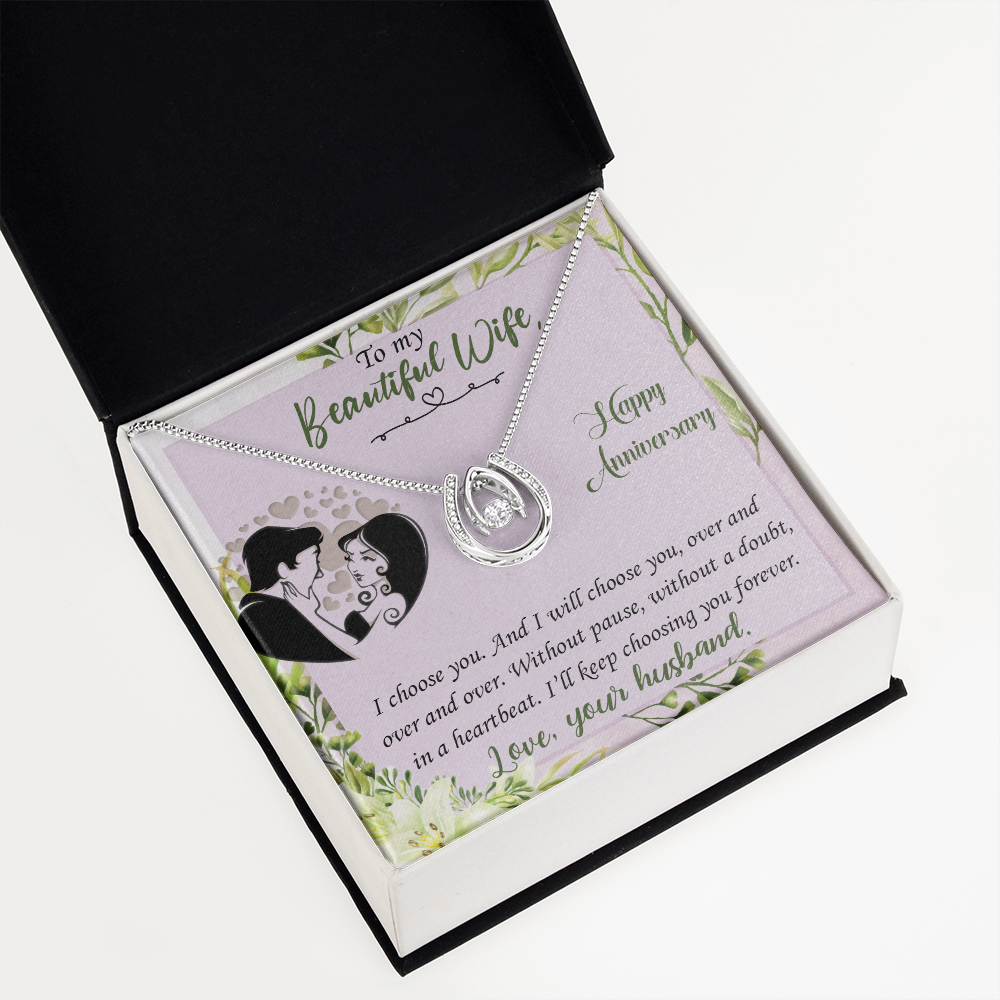 To My Wife I Choose You Lucky Horseshoe Necklace Message Card 14k w CZ Crystals-Express Your Love Gifts