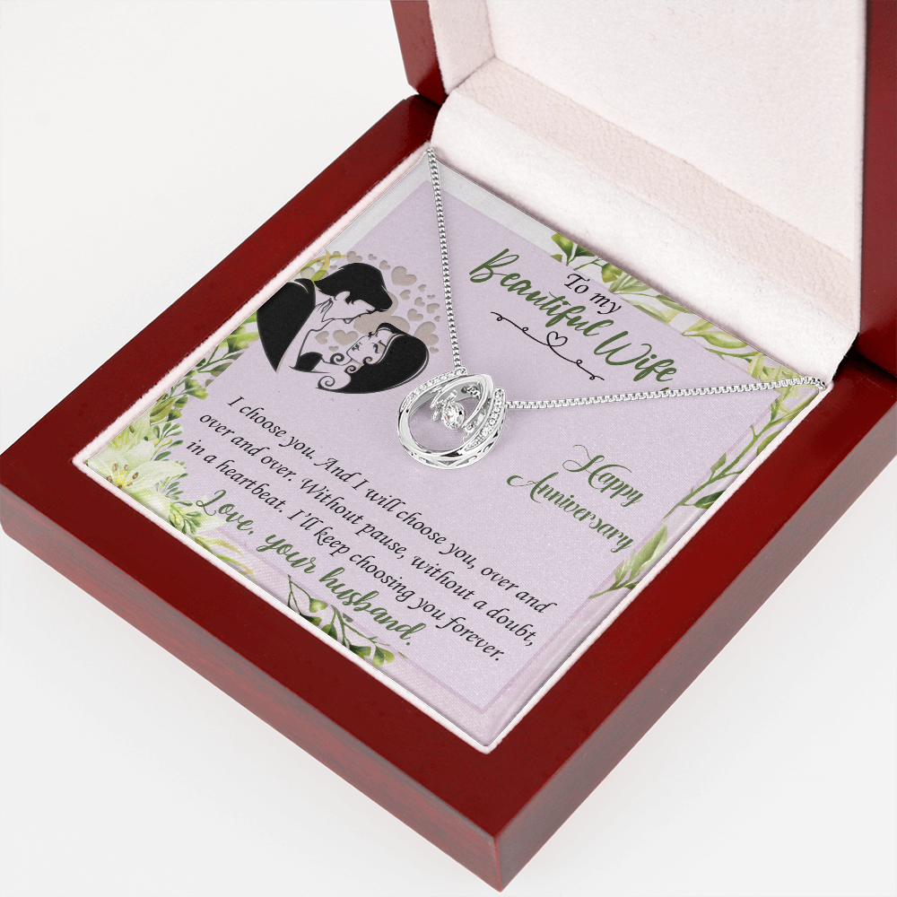 To My Wife I Choose You Lucky Horseshoe Necklace Message Card 14k w CZ Crystals-Express Your Love Gifts