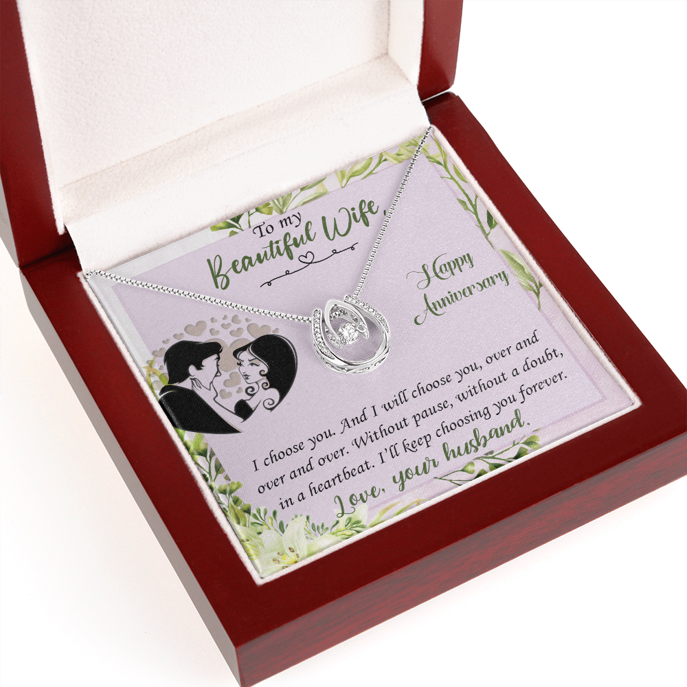 To My Wife I Choose You Lucky Horseshoe Necklace Message Card 14k w CZ Crystals-Express Your Love Gifts