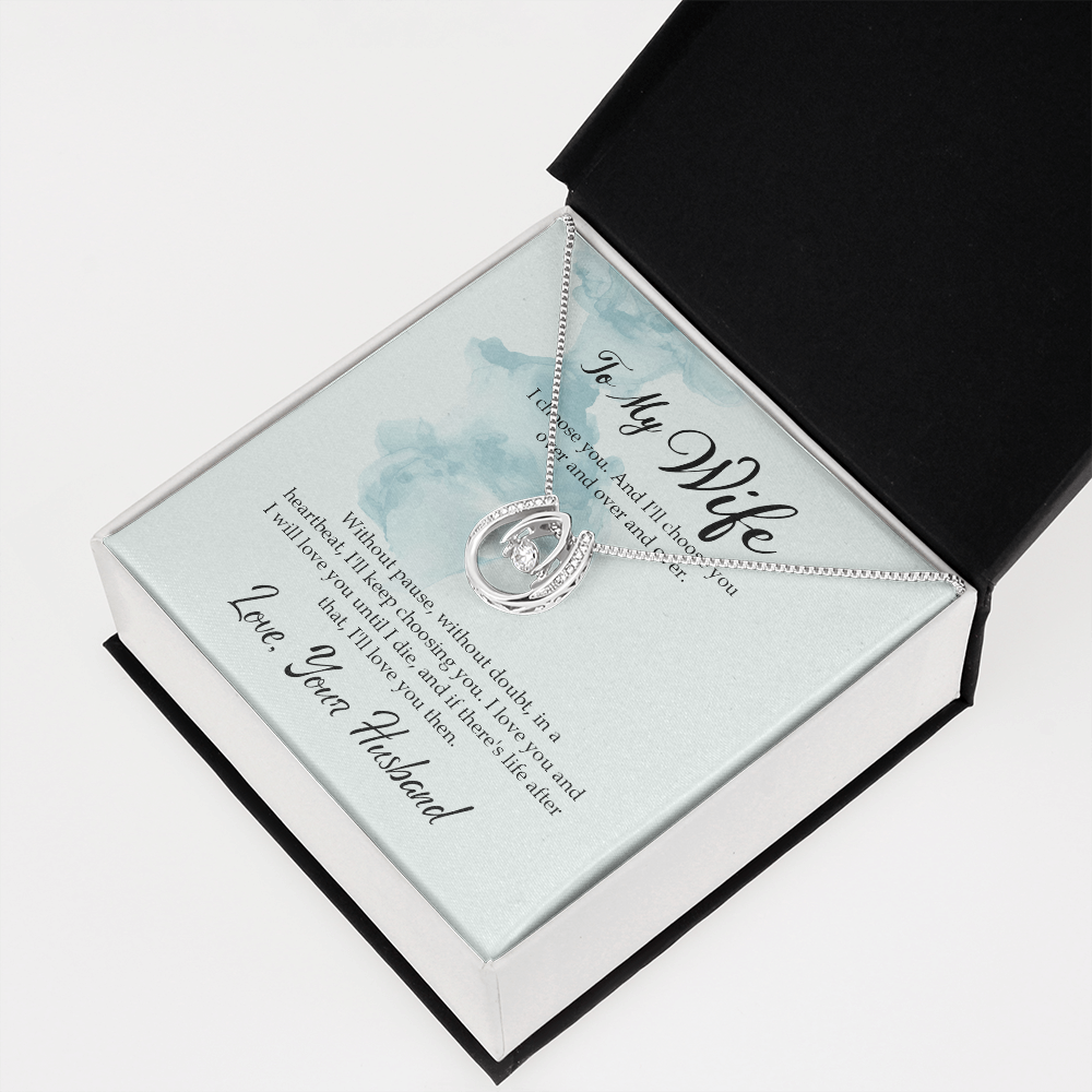 To My Wife I Choose You Over and Over Lucky Horseshoe Necklace Message Card 14k w CZ Crystals-Express Your Love Gifts