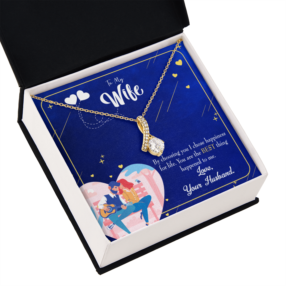 To My Wife I Chose Happiness Alluring Ribbon Necklace Message Card-Express Your Love Gifts