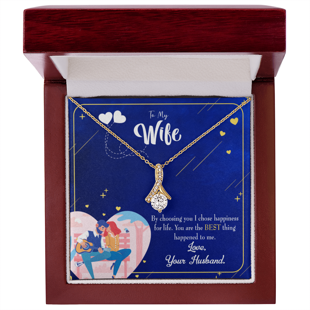 To My Wife I Chose Happiness Alluring Ribbon Necklace Message Card-Express Your Love Gifts