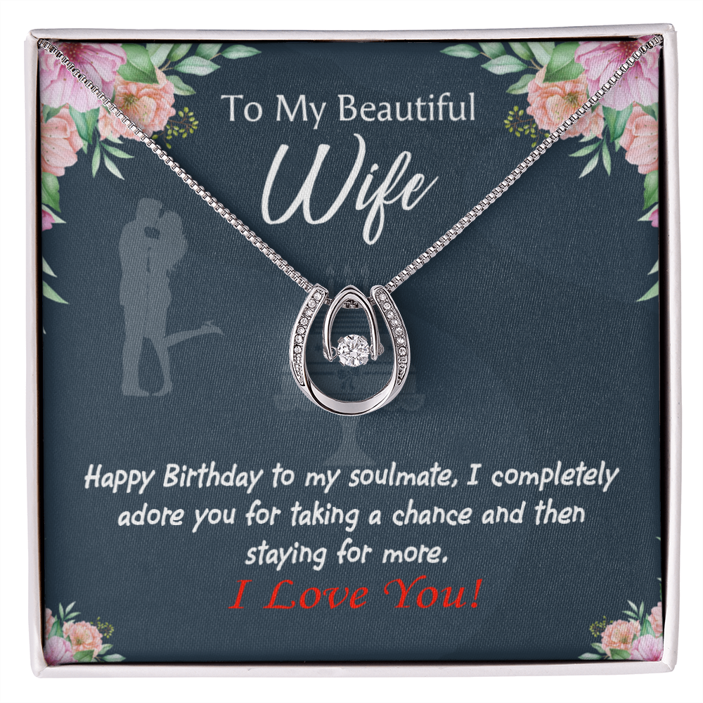 To My Wife I Completely Adore Lucky Horseshoe Necklace Message Card 14k w CZ Crystals-Express Your Love Gifts