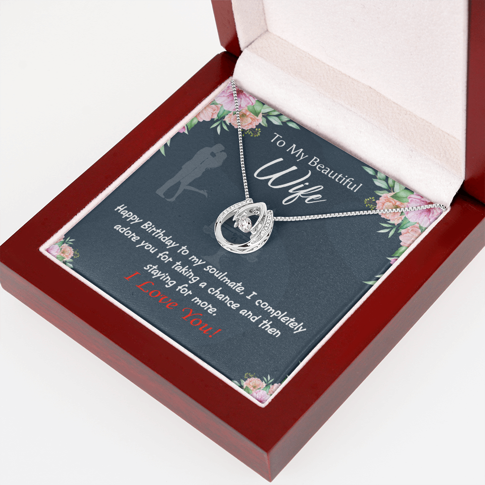 To My Wife I Completely Adore Lucky Horseshoe Necklace Message Card 14k w CZ Crystals-Express Your Love Gifts