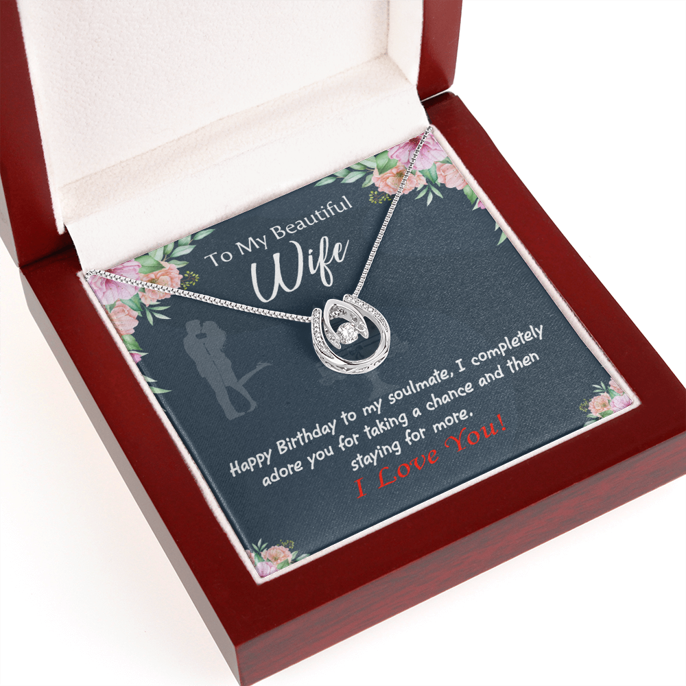 To My Wife I Completely Adore Lucky Horseshoe Necklace Message Card 14k w CZ Crystals-Express Your Love Gifts