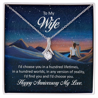 To My Wife I'd Choose You in a Hundred Lifetimes Alluring Ribbon Necklace Message Card-Express Your Love Gifts