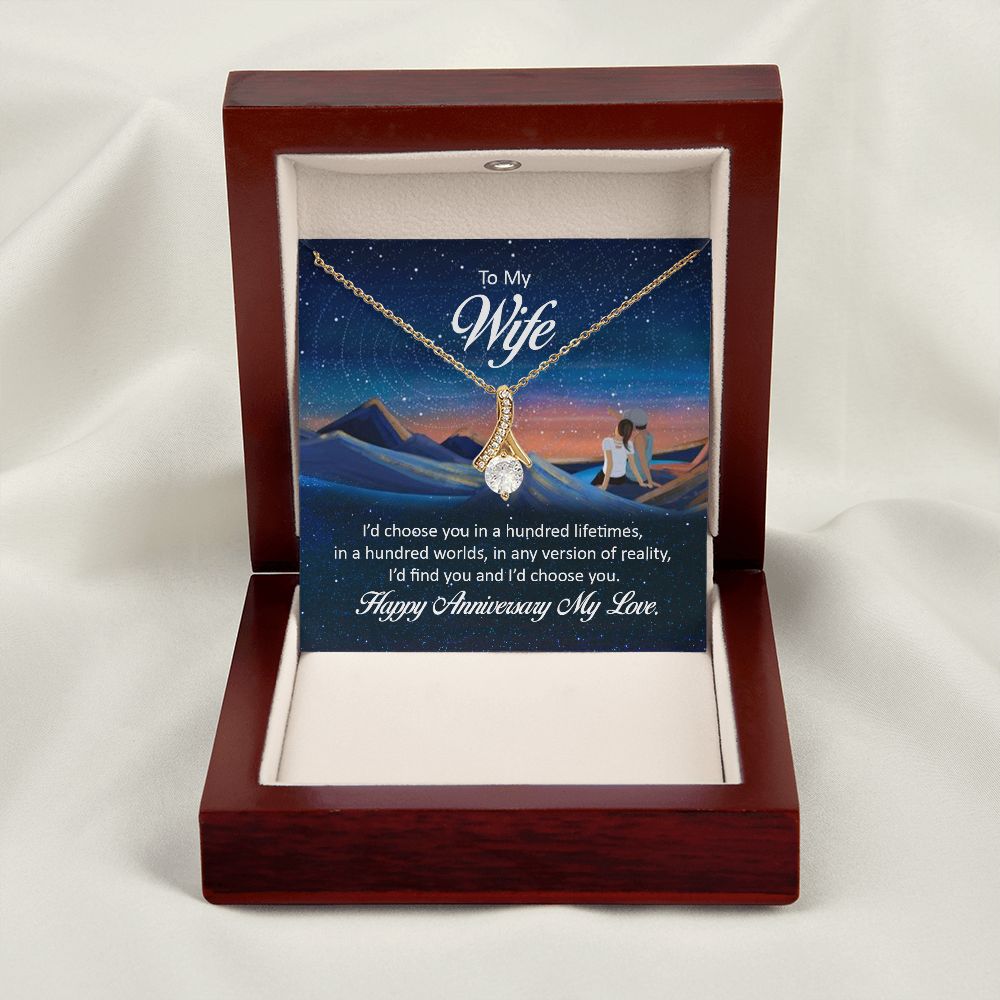 To My Wife I'd Choose You in a Hundred Lifetimes Alluring Ribbon Necklace Message Card-Express Your Love Gifts