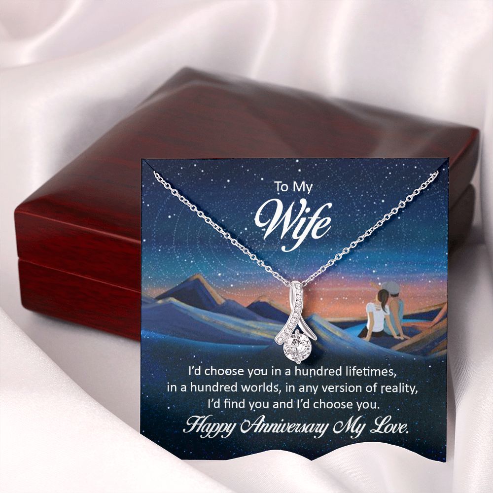 To My Wife I'd Choose You in a Hundred Lifetimes Alluring Ribbon Necklace Message Card-Express Your Love Gifts