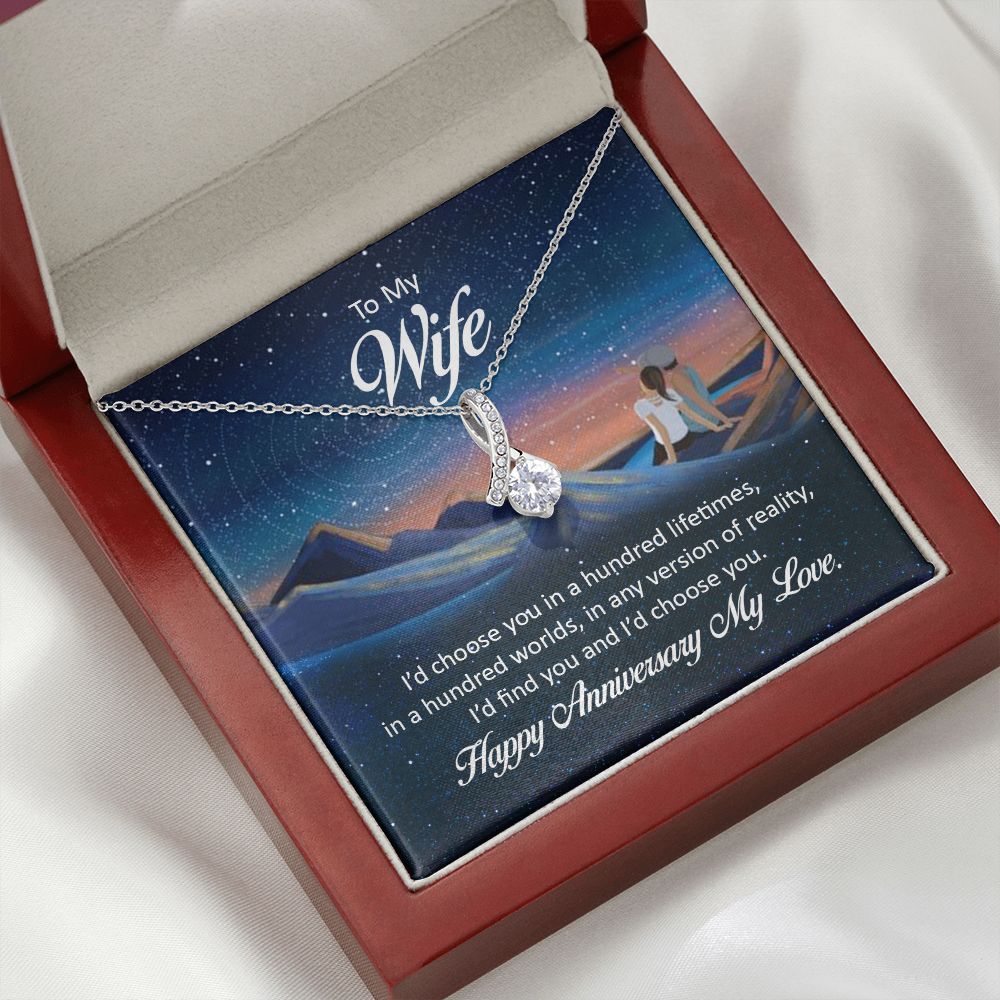 To My Wife I'd Choose You in a Hundred Lifetimes Alluring Ribbon Necklace Message Card-Express Your Love Gifts