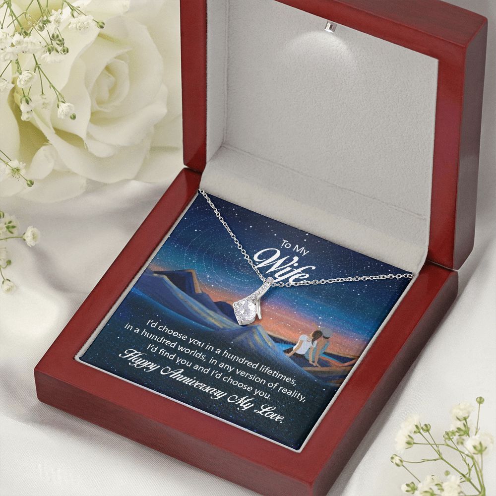 To My Wife I'd Choose You in a Hundred Lifetimes Alluring Ribbon Necklace Message Card-Express Your Love Gifts