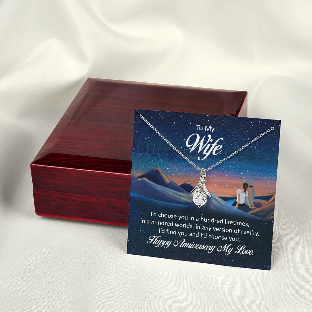 To My Wife I'd Choose You in a Hundred Lifetimes Alluring Ribbon Necklace Message Card-Express Your Love Gifts