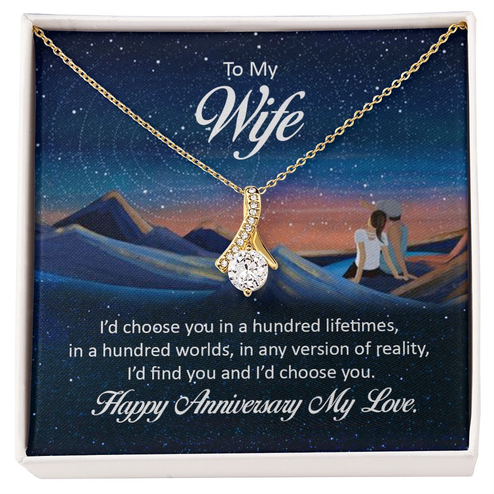 To My Wife I'd Choose You in a Hundred Lifetimes Alluring Ribbon Necklace Message Card-Express Your Love Gifts