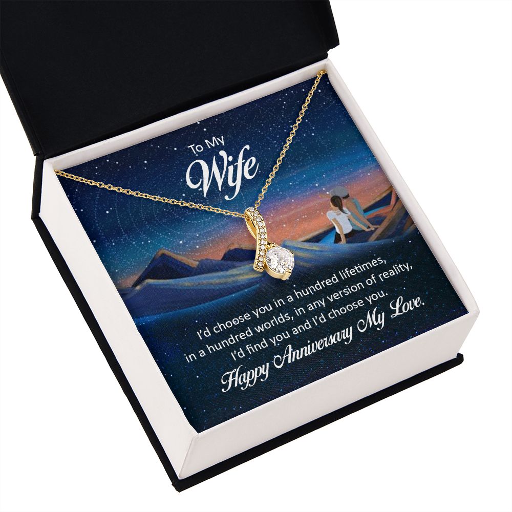 To My Wife I'd Choose You in a Hundred Lifetimes Alluring Ribbon Necklace Message Card-Express Your Love Gifts