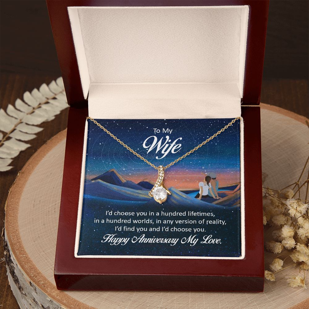 To My Wife I'd Choose You in a Hundred Lifetimes Alluring Ribbon Necklace Message Card-Express Your Love Gifts