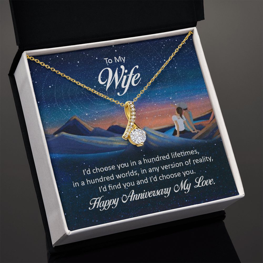 To My Wife I'd Choose You in a Hundred Lifetimes Alluring Ribbon Necklace Message Card-Express Your Love Gifts