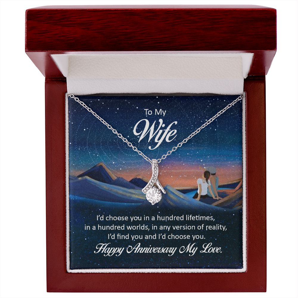 To My Wife I'd Choose You in a Hundred Lifetimes Alluring Ribbon Necklace Message Card-Express Your Love Gifts