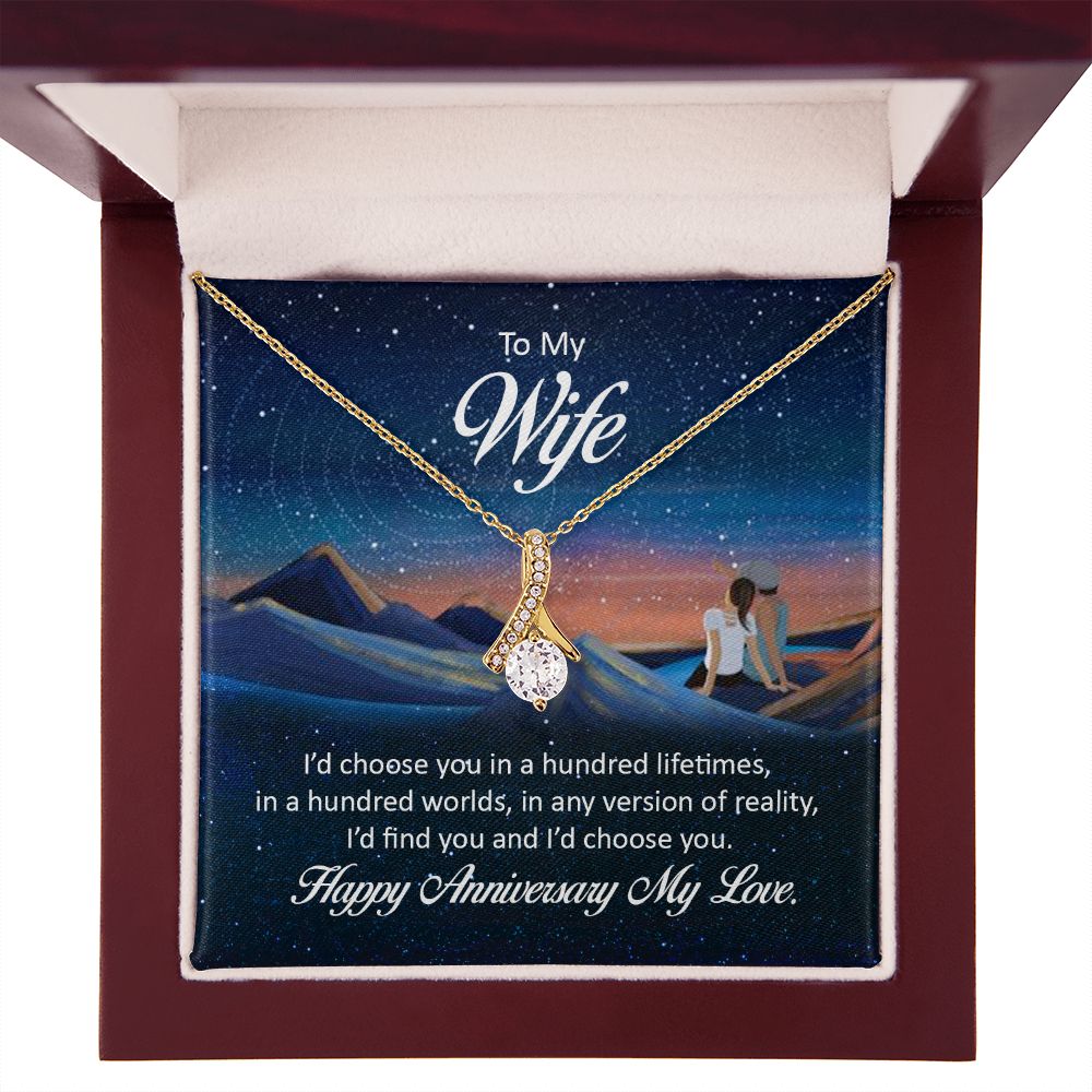 To My Wife I'd Choose You in a Hundred Lifetimes Alluring Ribbon Necklace Message Card-Express Your Love Gifts