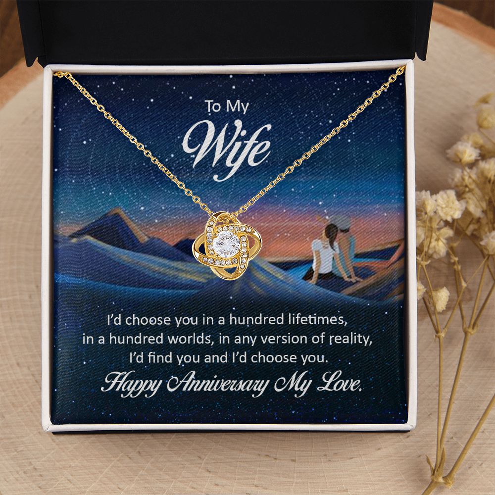 To My Wife I'd Choose You in a Hundred Lifetimes Infinity Knot Necklace Message Card-Express Your Love Gifts