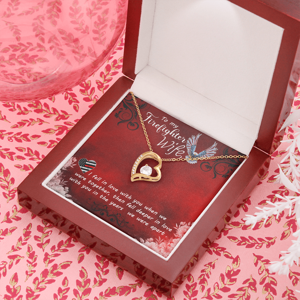 To My Wife I Fell in Love Firefighter Wife Forever Necklace w Message Card-Express Your Love Gifts