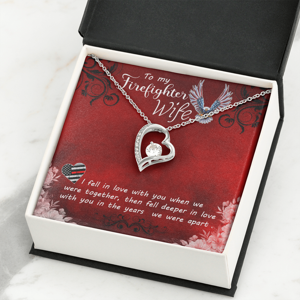 To My Wife I Fell in Love Firefighter Wife Forever Necklace w Message Card-Express Your Love Gifts