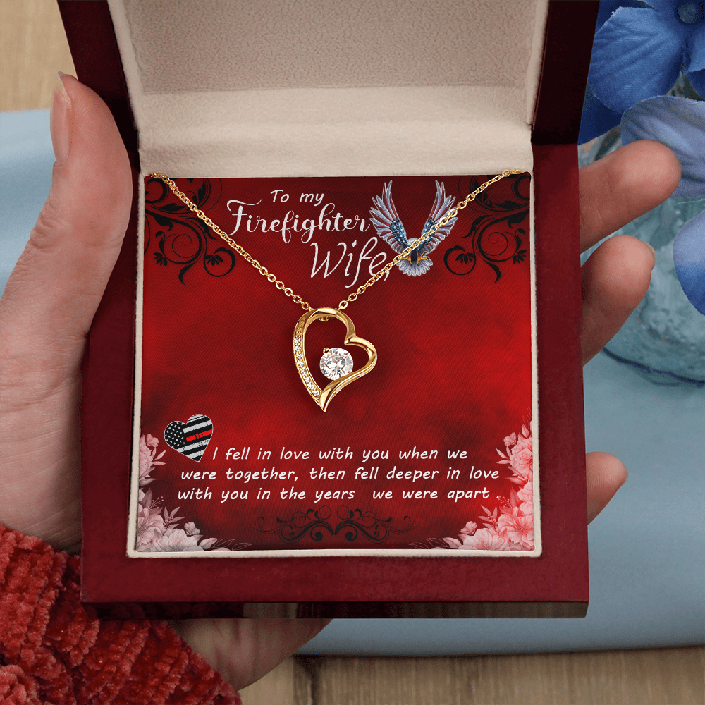 To My Wife I Fell in Love Firefighter Wife Forever Necklace w Message Card-Express Your Love Gifts