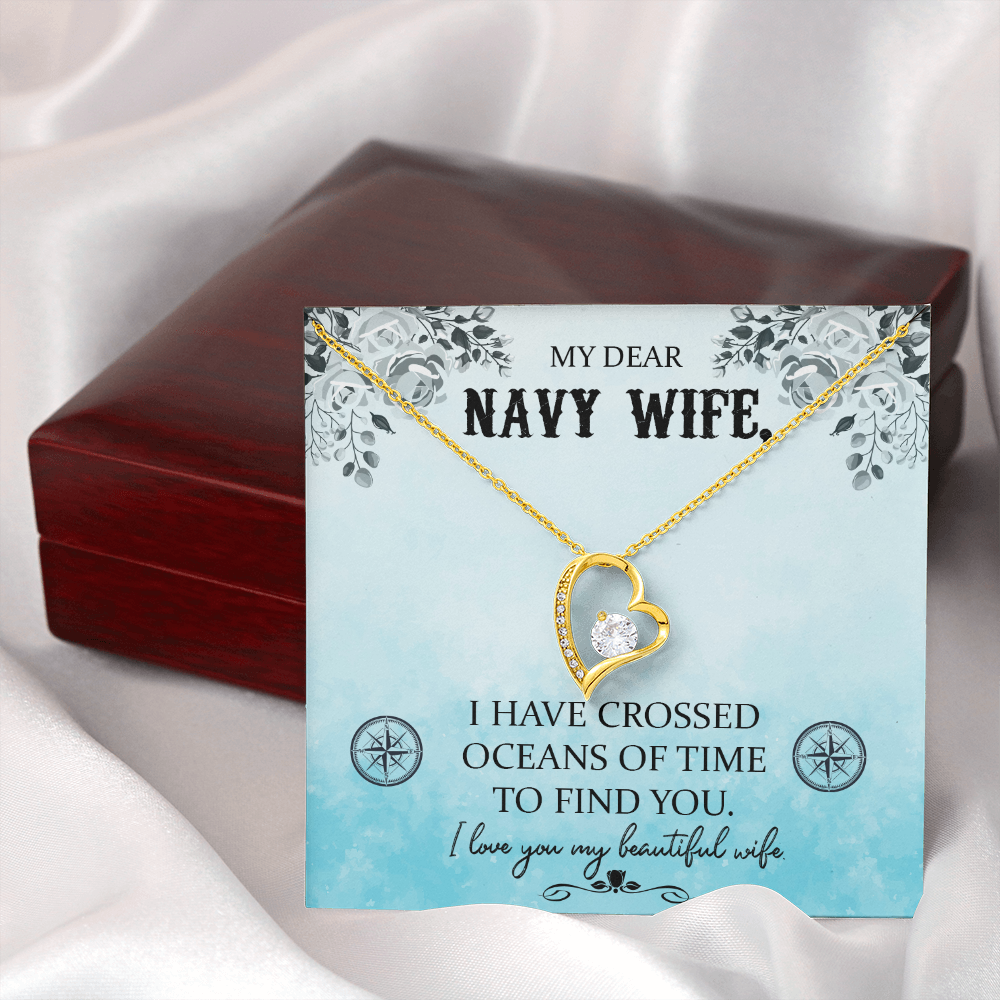 To My Wife I Have Crossed Oceans Navy Wife Forever Necklace w Message Card-Express Your Love Gifts