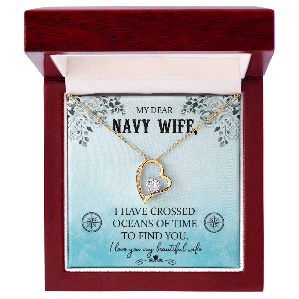 To My Wife I Have Crossed Oceans Navy Wife Forever Necklace w Message Card-Express Your Love Gifts