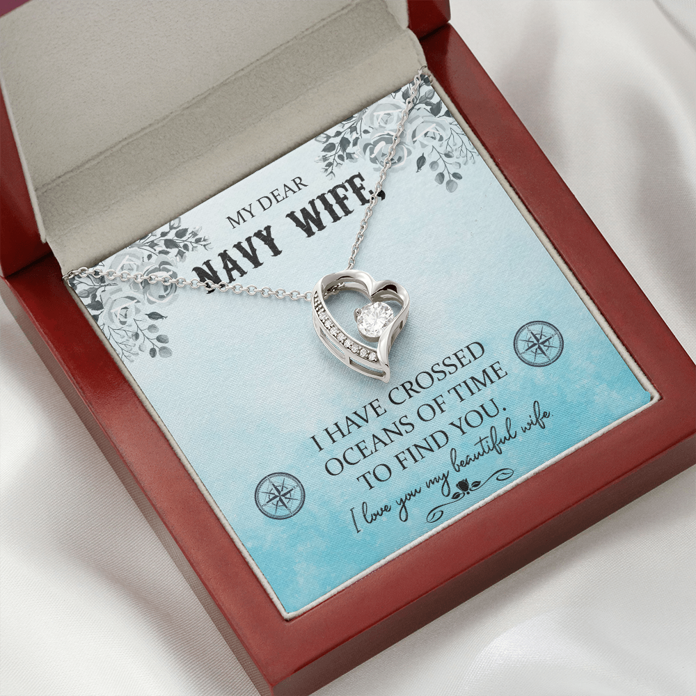 To My Wife I Have Crossed Oceans Navy Wife Forever Necklace w Message Card-Express Your Love Gifts