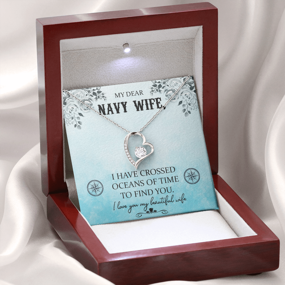 To My Wife I Have Crossed Oceans Navy Wife Forever Necklace w Message Card-Express Your Love Gifts