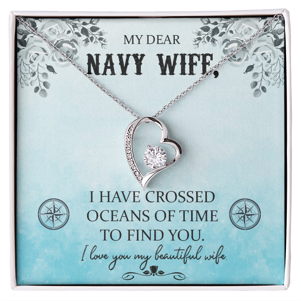 To My Wife I Have Crossed Oceans Navy Wife Forever Necklace w Message Card-Express Your Love Gifts