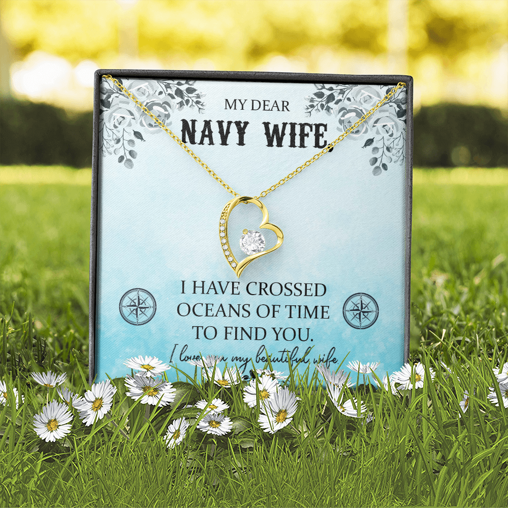 To My Wife I Have Crossed Oceans Navy Wife Forever Necklace w Message Card-Express Your Love Gifts