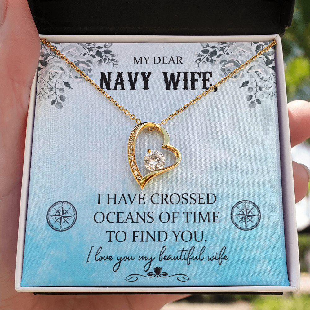 To My Wife I Have Crossed Oceans Navy Wife Forever Necklace w Message Card-Express Your Love Gifts