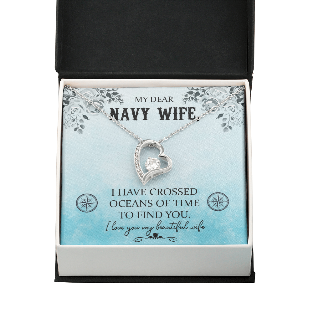 To My Wife I Have Crossed Oceans Navy Wife Forever Necklace w Message Card-Express Your Love Gifts