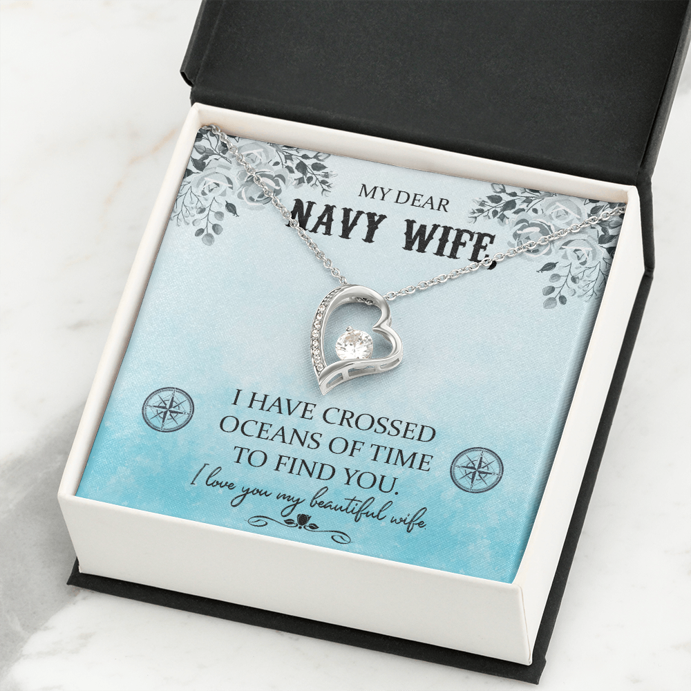 To My Wife I Have Crossed Oceans Navy Wife Forever Necklace w Message Card-Express Your Love Gifts