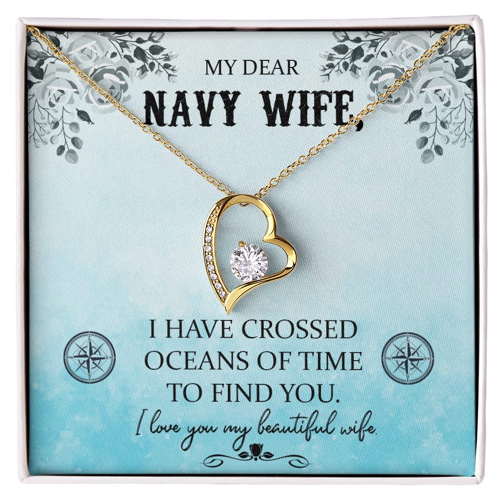 To My Wife I Have Crossed Oceans Navy Wife Forever Necklace w Message Card-Express Your Love Gifts