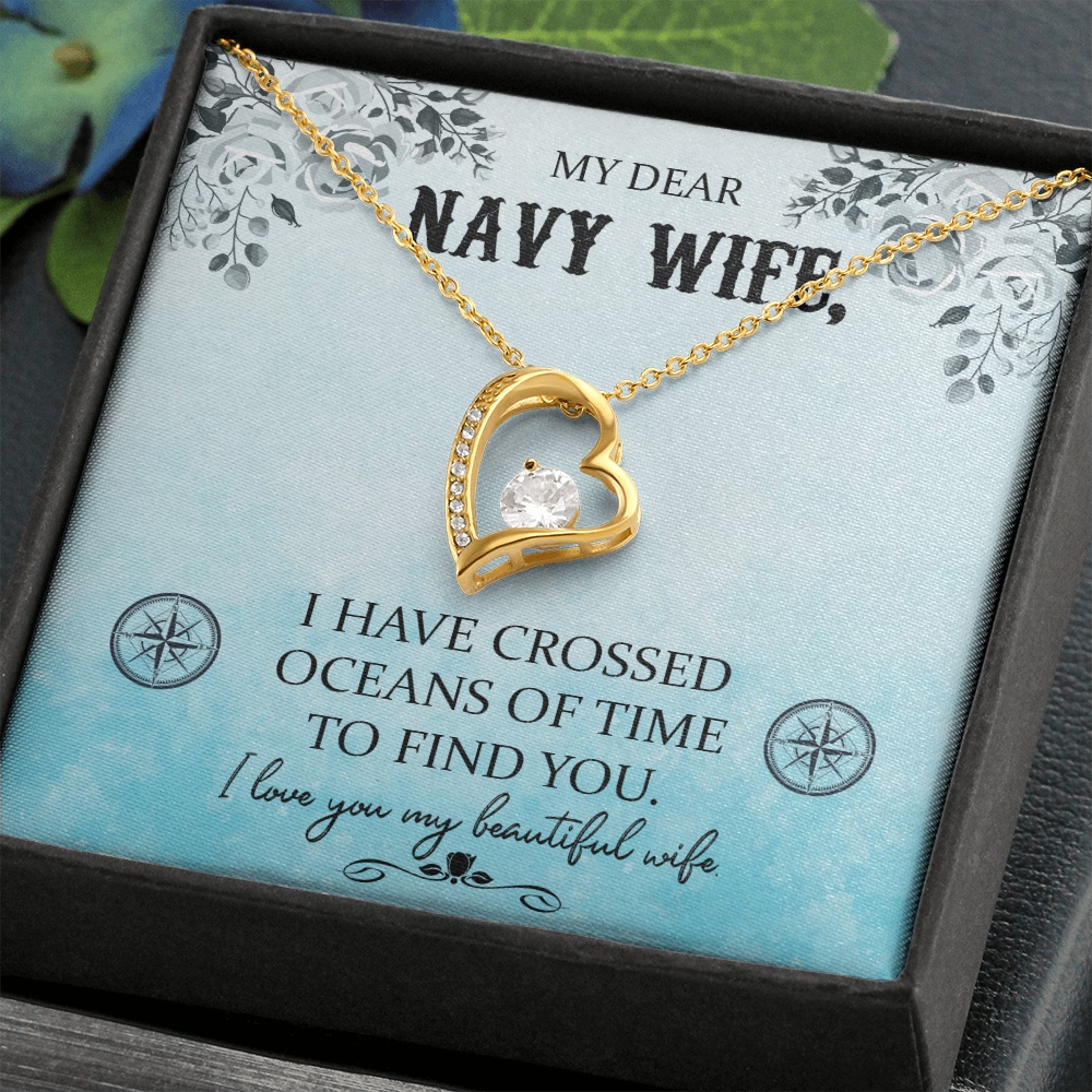 To My Wife I Have Crossed Oceans Navy Wife Forever Necklace w Message Card-Express Your Love Gifts