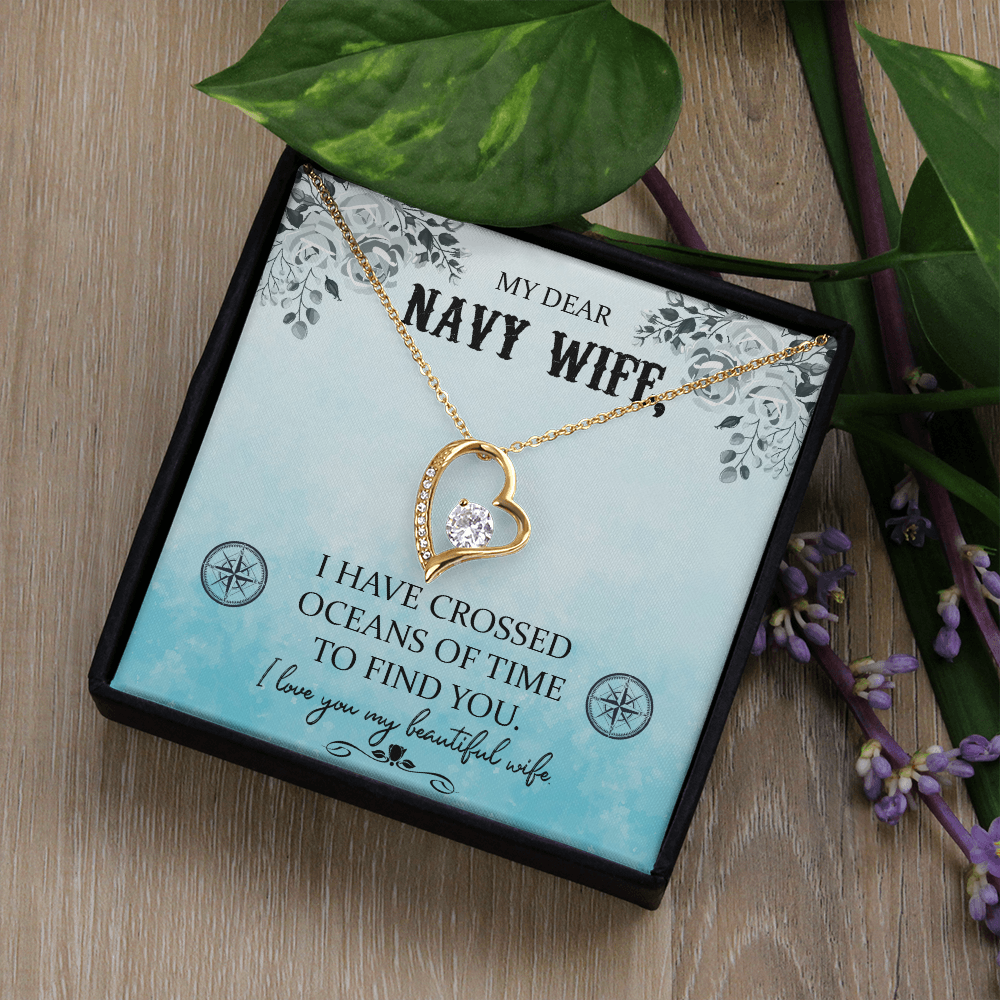 To My Wife I Have Crossed Oceans Navy Wife Forever Necklace w Message Card-Express Your Love Gifts